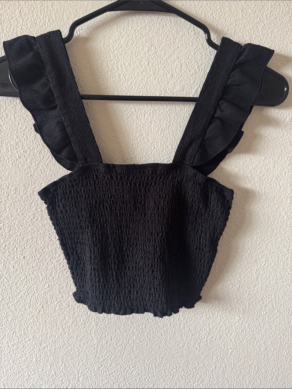 H&M Divided - Black Smocked Ruffle-Strap Crop Top Tank - Size US S